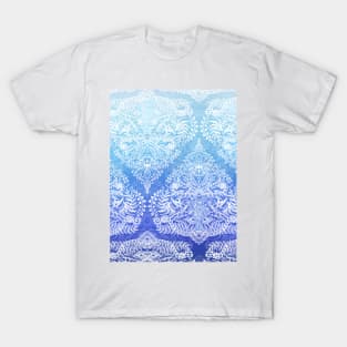 Out of the Blue - White Lace Doodle in Ombre Aqua and Cobalt T-Shirt
